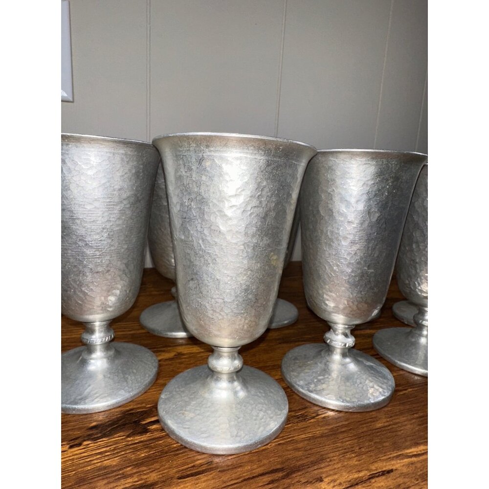 Vintage Hammered Aluminum Tavern Goblets Cosplay Barware Set of 8